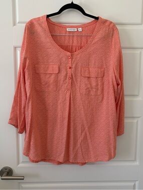 St. John's Bay Coral-White Dot Henley Tunic Top
